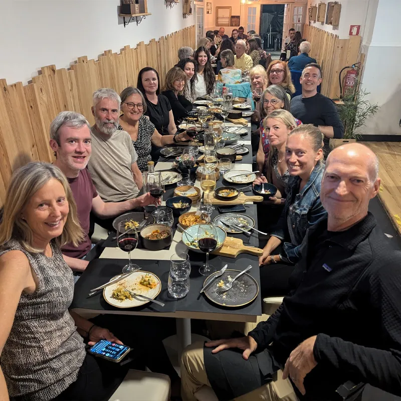 The tour crew enjoying a tapas dinner together