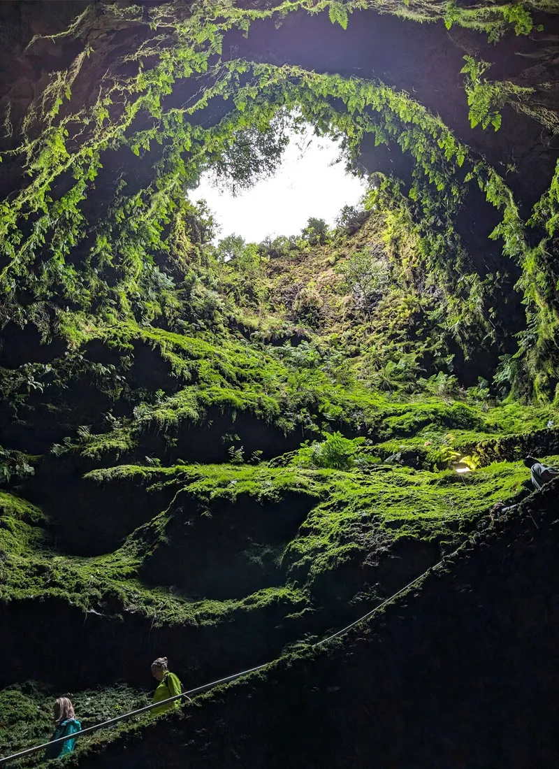 Inside the Algar do Carvao lava cave in Terceira